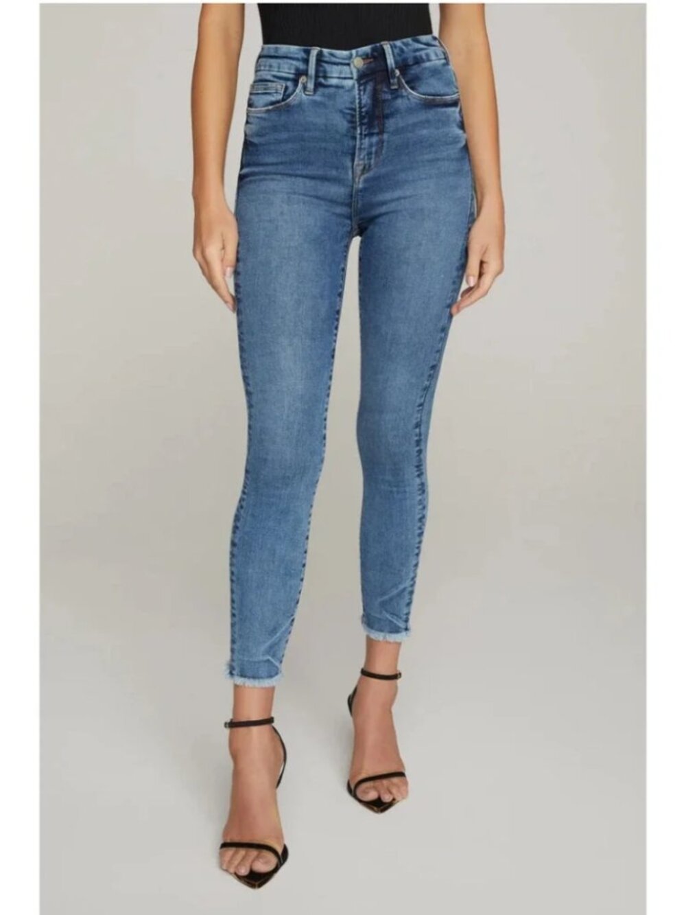 Good American Good Waist Cropped Jeans Acid Wash Blue High Waist Size 14/32